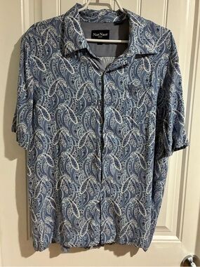Nat Nast Blue Paisley Short-Sleeve Button-Up Shirt